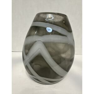 Vintage Murano Art Glass Vase 8" Smoky Gray White Swirl Hand Blown